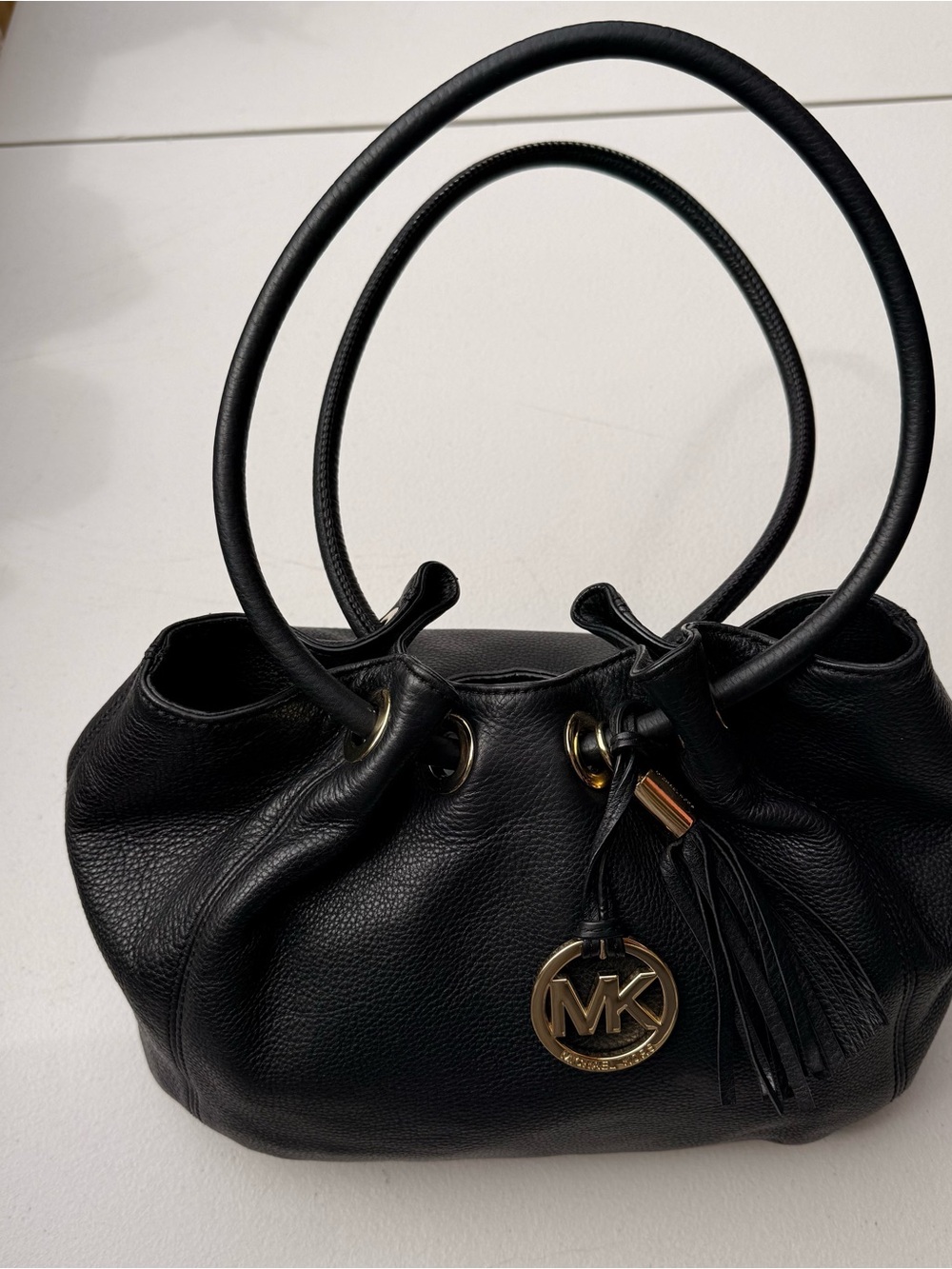 Michael Kors Black Pebbled Leather Tassel Shoulder Bag